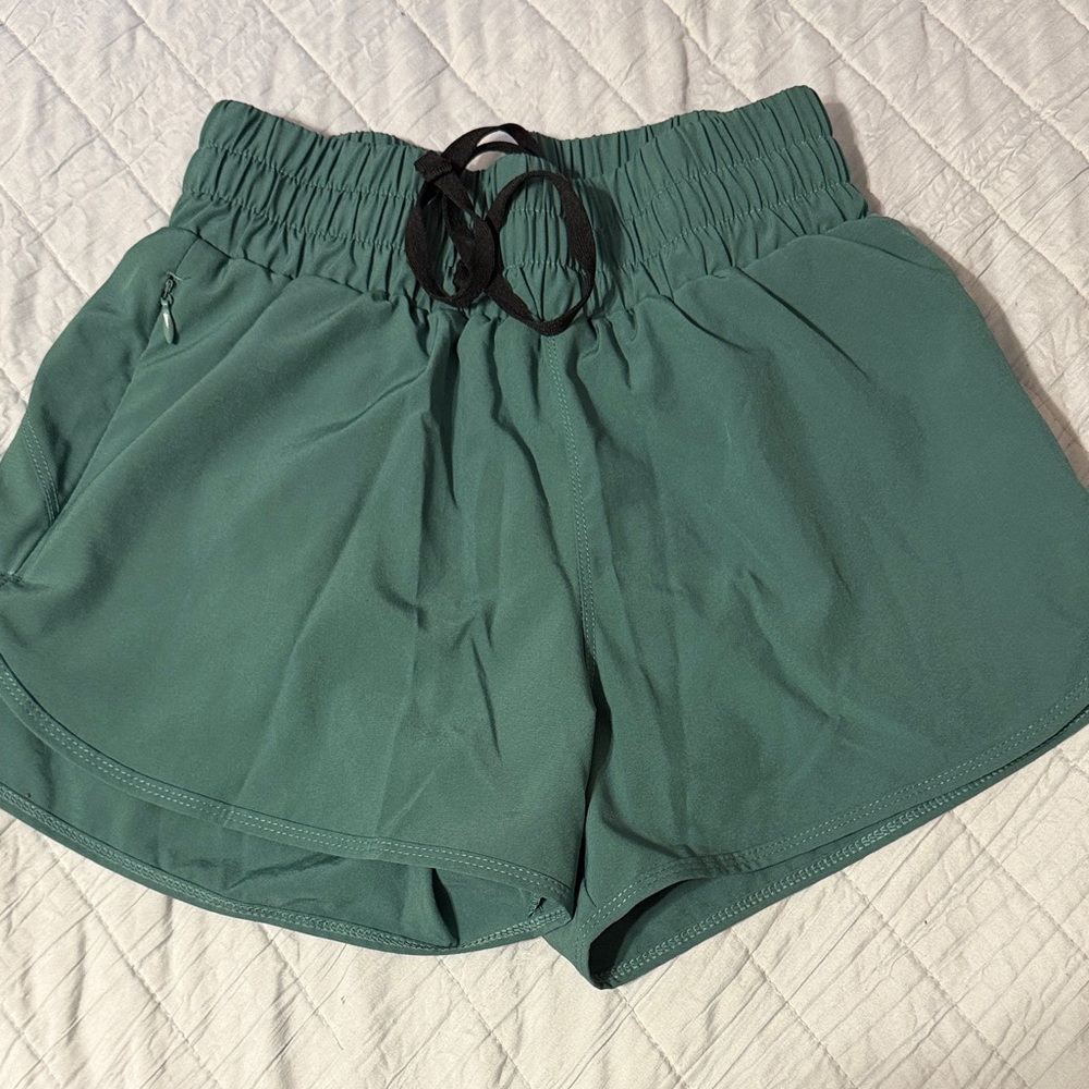 High-Waist Elastic Drawstring Women’s Shorts in Teal Green